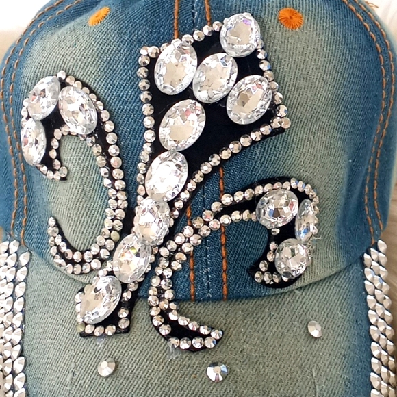 Fleur di Lis Bling 💎 Denim Baseball Cap - Picture 10 of 12